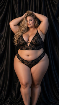 Black Lace Keyhole Bralette Set