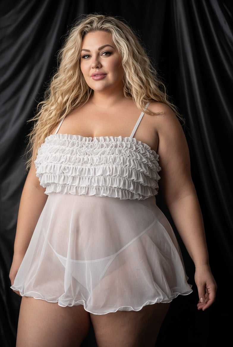 White Ruffled Sheer Babydoll