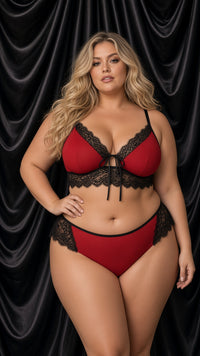 Red Mesh & Black Lace Crop Set