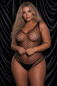 Black Large Open Fishnet Bodysuit
